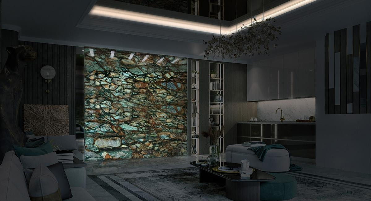 Панно из Breccia Fuchsite с подсветкой