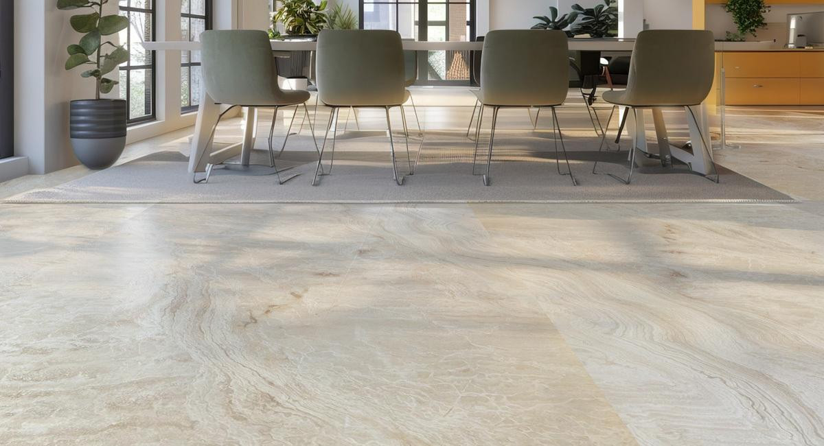Напольное покрытие из травертина Travertine Ivory Cross Cut после полировки