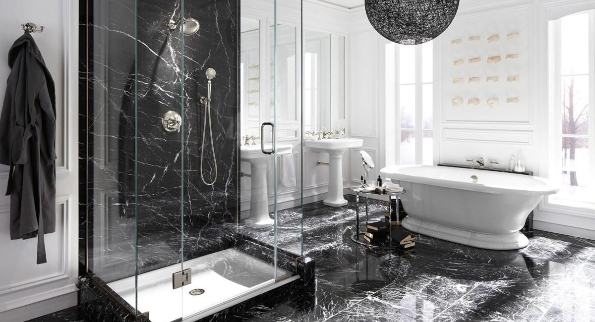 Классическое решение с использованием мрамора Negro Marquina