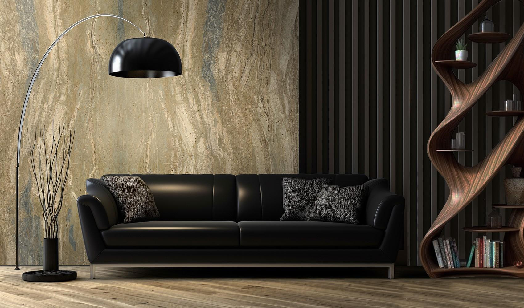 Стена из травертина Travertine Rainbow с отделкой «под кожу»