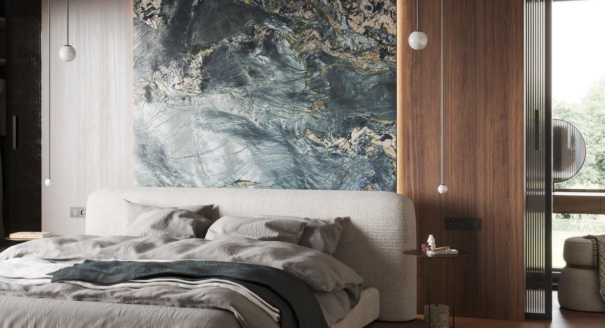 Панно из кварцита Krypton в интерьере спальни