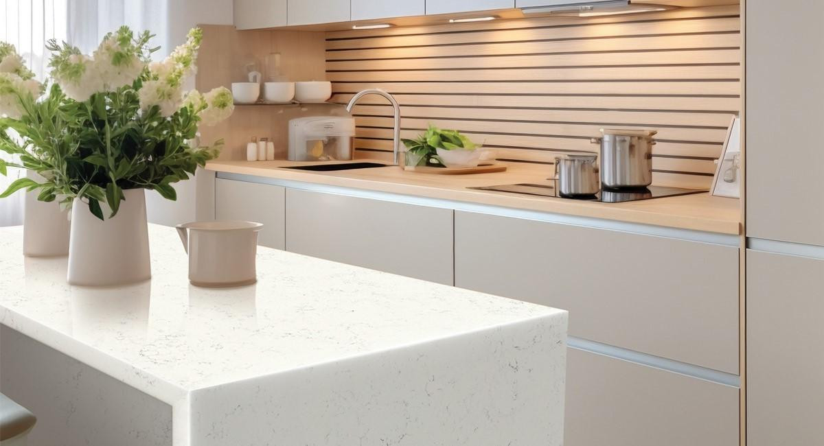 Белый сияющий кварцевый агломерат Carrara