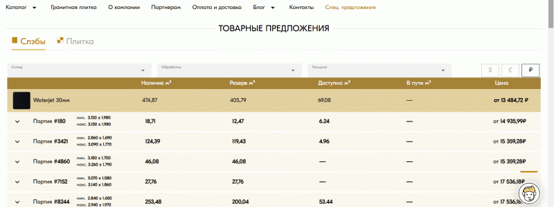 Наличие товара