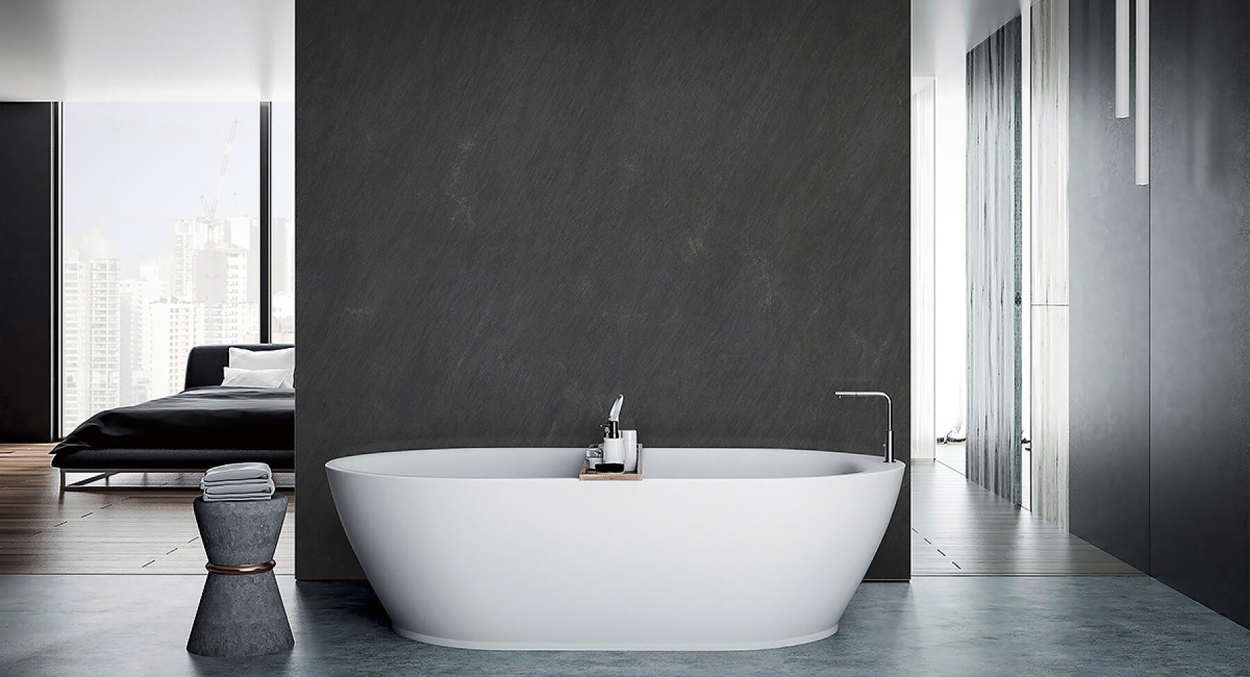 Гранит Vizag Blue в интерьере ванной