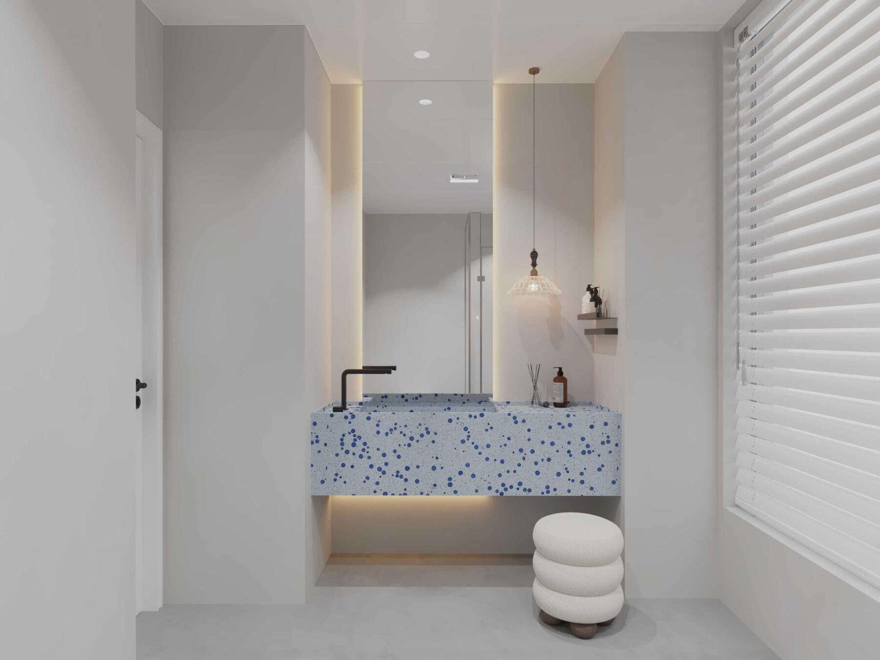 Голубой терраццо в интерьере ванной комнаты