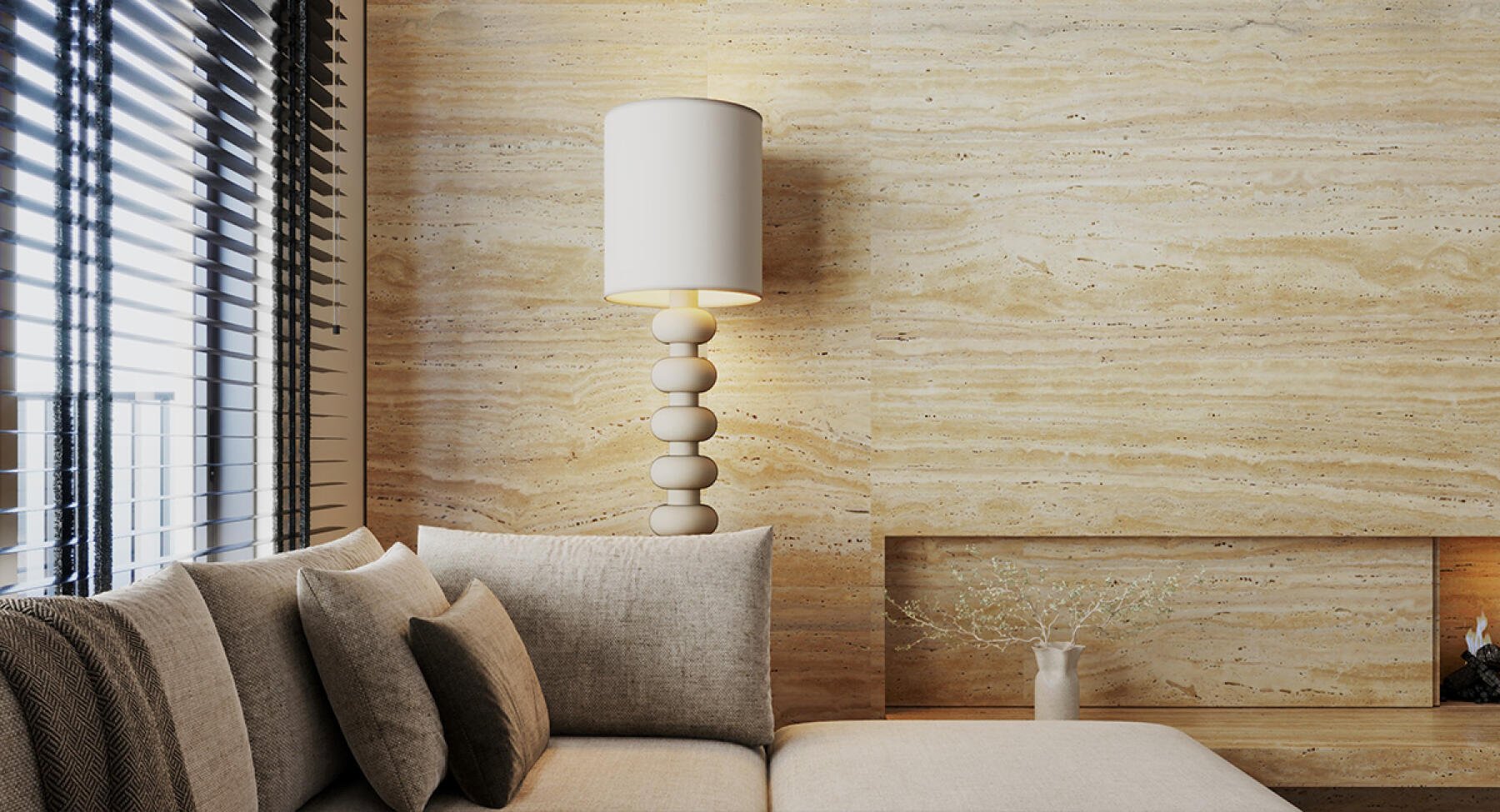 Травертин Стриато в гостиной