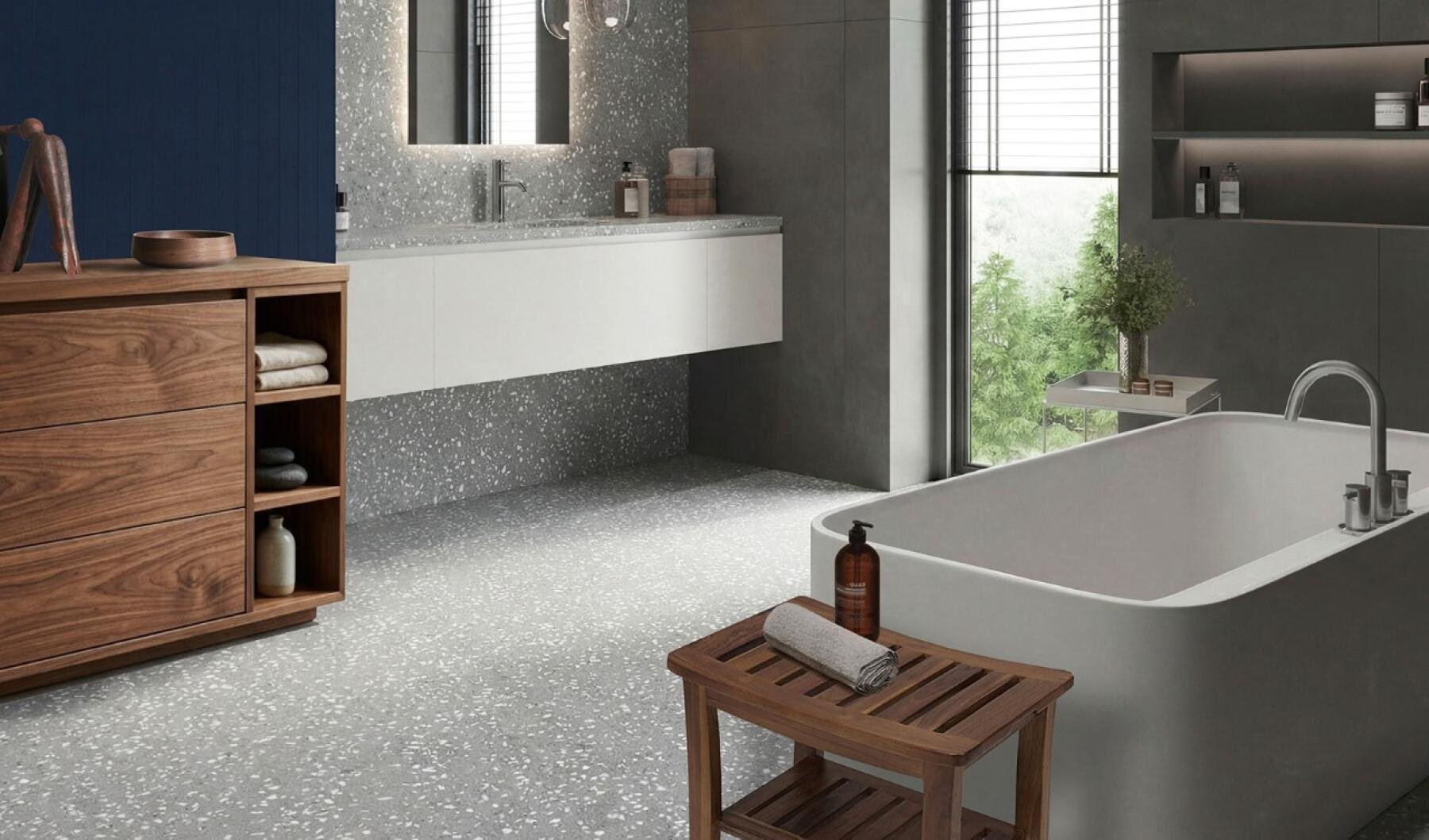 Эффектный терраццо в интерьере ванной