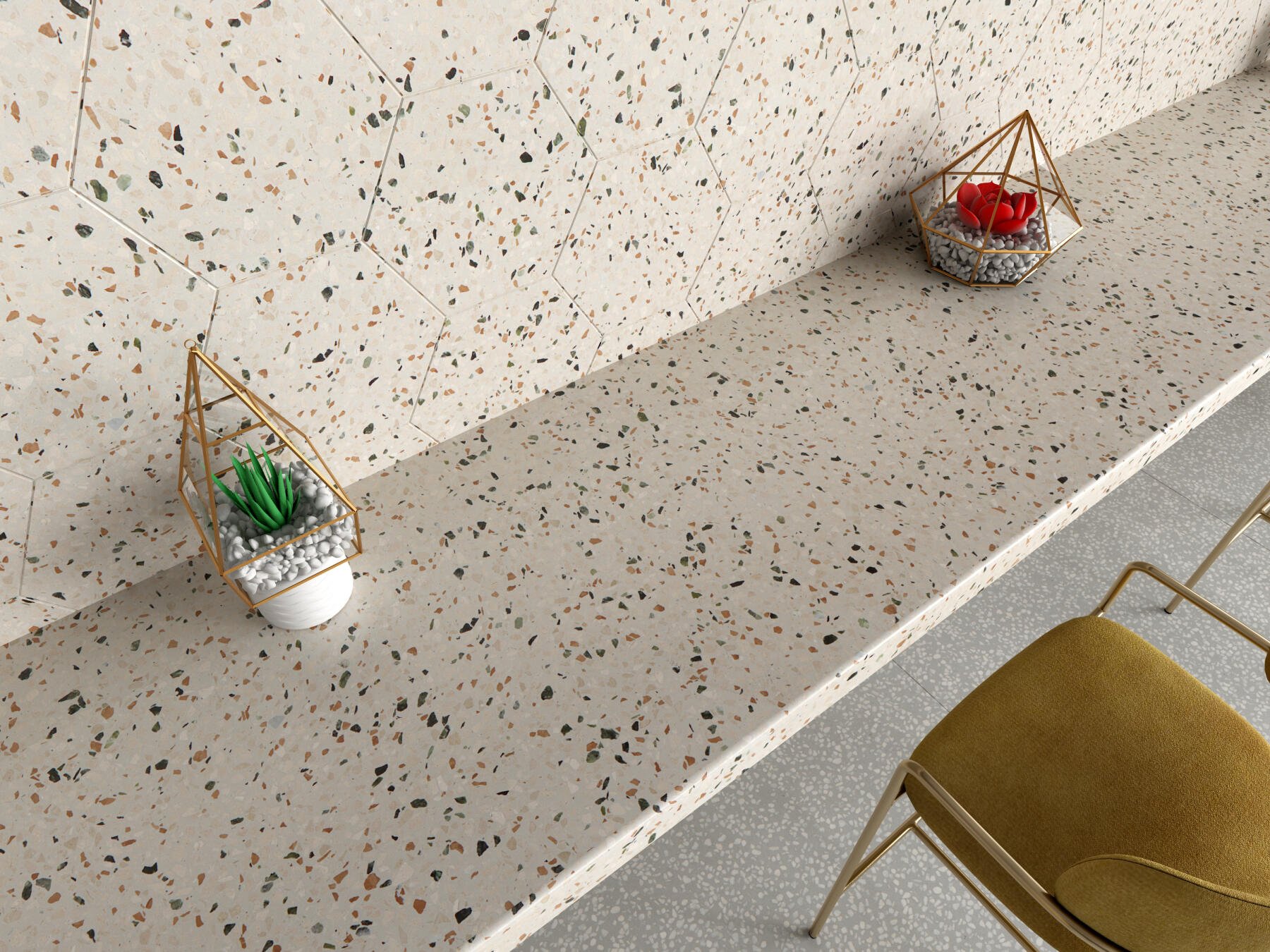 Светлый терраццо в кухонном интерьере